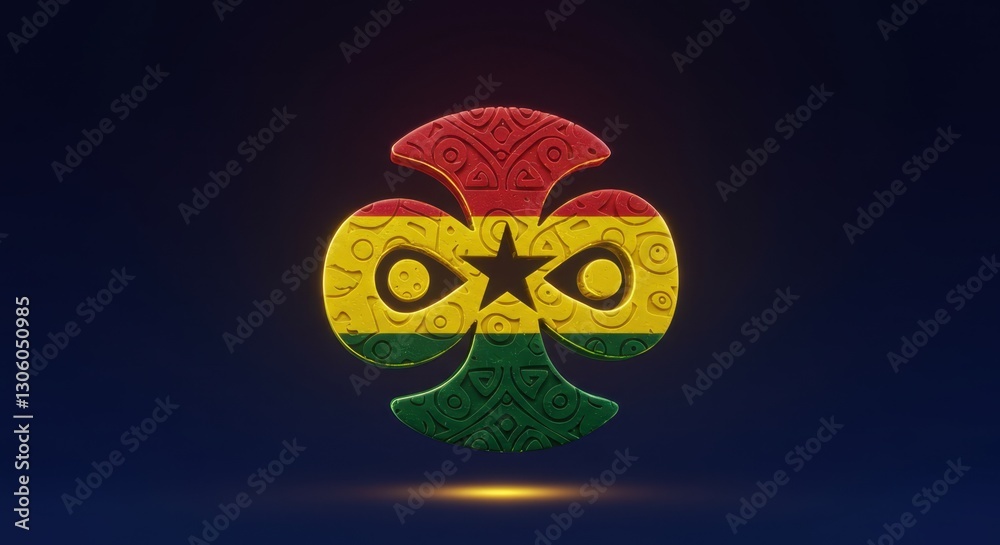 Fototapeta premium Ghanaian Symbol: A 3D Render of the Ghanaian Flag Colors in an Artistic Tribal Design