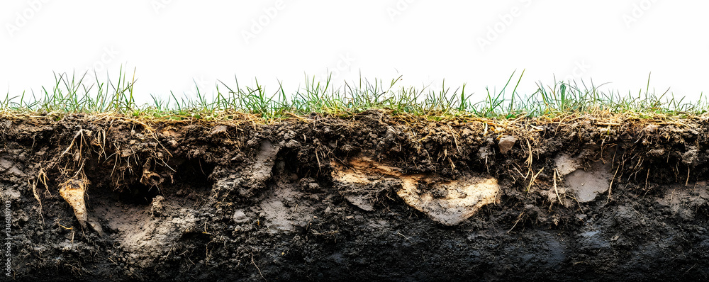Obraz premium Soil cross-section, grass, roots, earth (1)