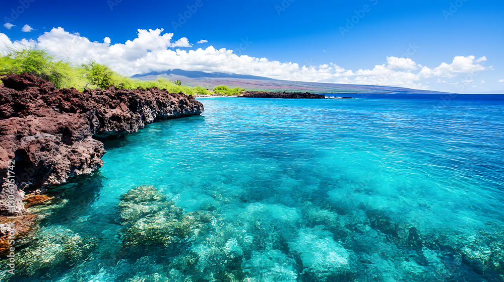 Fototapeta premium Tranquil ocean waves maui hawaii landscape photography bright day serene coastal view