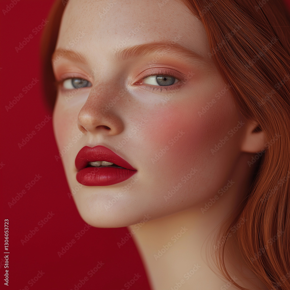 fashion model face portrait red theme fashion model face portrait red theme