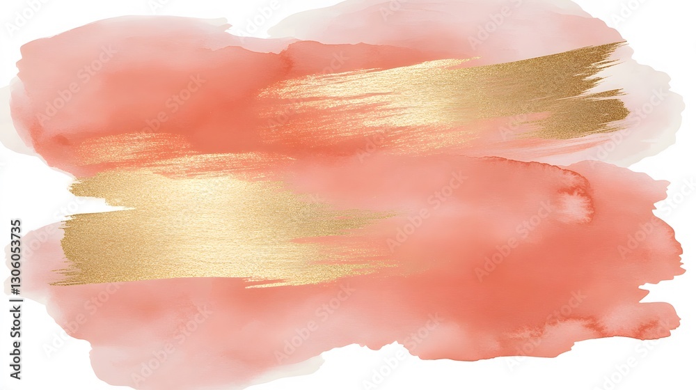 Fototapeta premium Abstract Coral and Gold Watercolor Background Texture