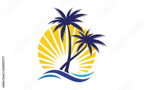Palm tree summer beach icon illustration template