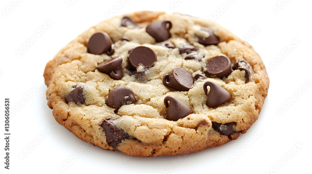 Freshly Baked Chocolate Chip Cookie Macro Shot on White Background