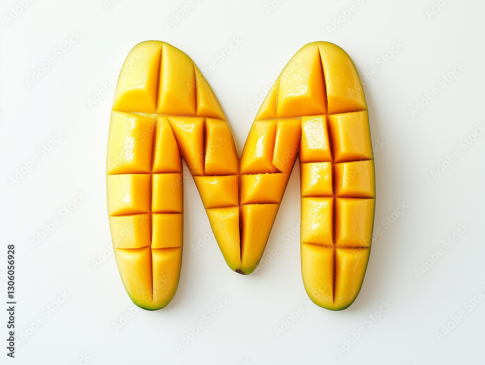 custom made wallpaper toronto digitala letter M made of sliced mango. top view. Minimalistic design on a plain white background