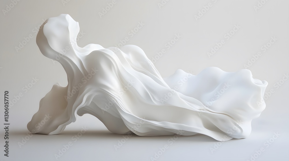 An abstract white flowing sculpture placed on a plain surface An abstract white flowing sculpture placed on a plain surface