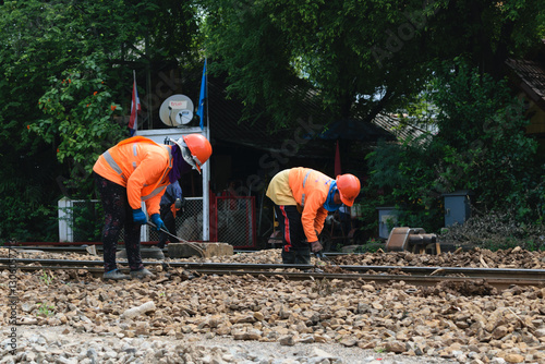 Restoration the railroad tracks photo