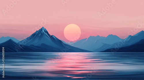 minimalistic mountain landscape with sky. simple illustration