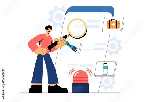 Disaster Preparedness Vector Illustration featuring Community Disaster Planning, an Emergency Plan Checklist, and Year Round Readiness in a Background