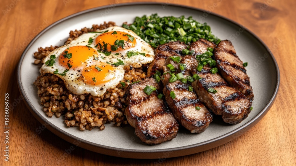 A generously served plate of food resting on a table ready for enjoyment in a welcoming and inviting setting A generously served plate of food resting on a table ready for enjoyment in a welcoming and inviting setting