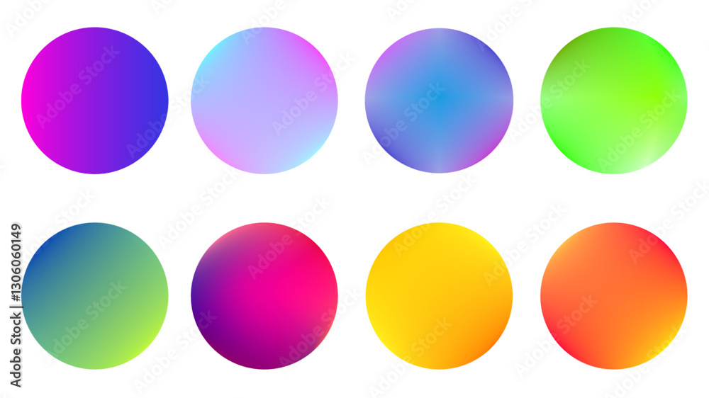 A set of eight gradient pallet color abstract circles with vibrant colors swatches set. Perfect for editing purpose, or backgrounds, logos, web elements, futuristic design, backdrop, modern designs. A set of eight gradient pallet color abstract circles with vibrant colors swatches set. Perfect for editing purpose, or backgrounds, logos, web elements, futuristic design, backdrop, modern designs.