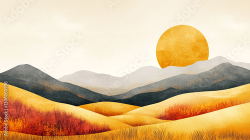 minimalistic mountain landscape with sky. simple illustration