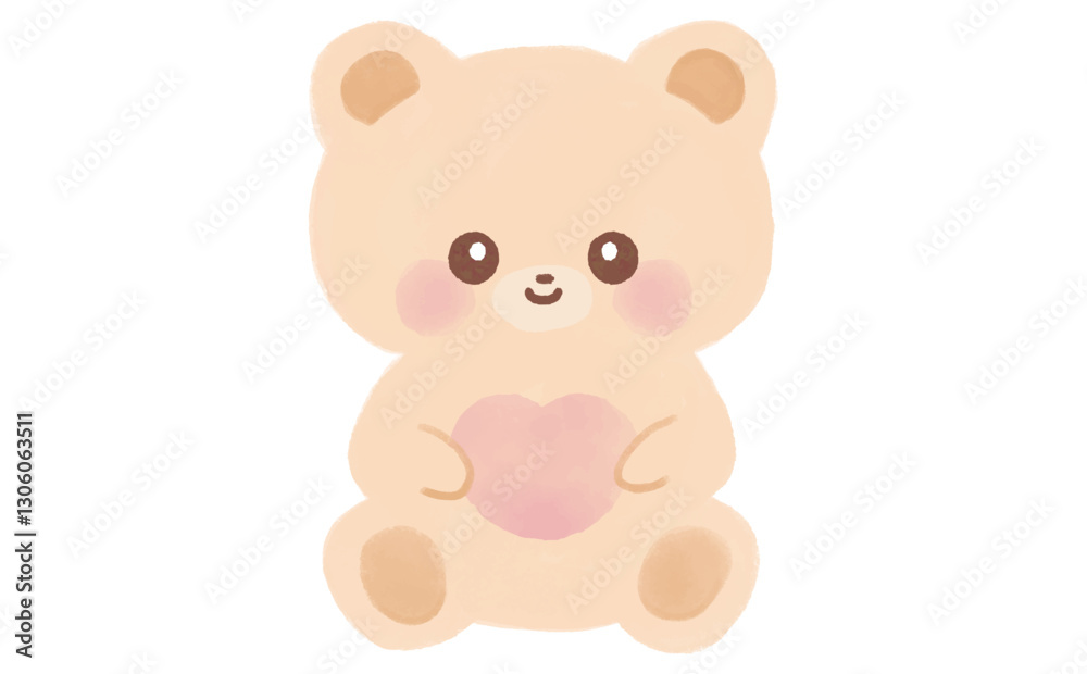 ハートを持つかわいいくまの水彩イラスト