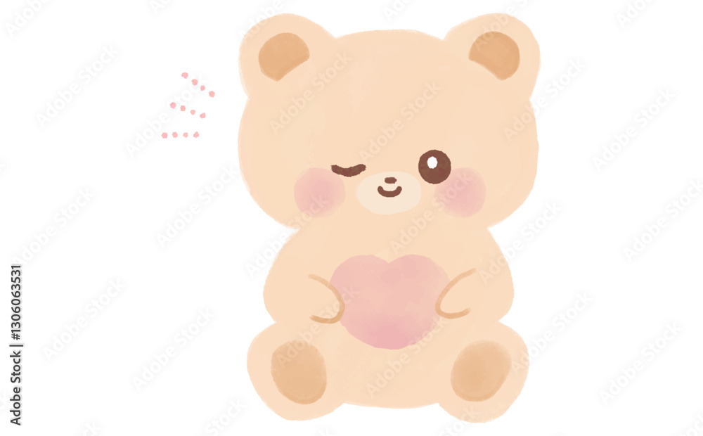 ハートを持つかわいいくまの水彩イラスト ハートを持つかわいいくまの水彩イラスト