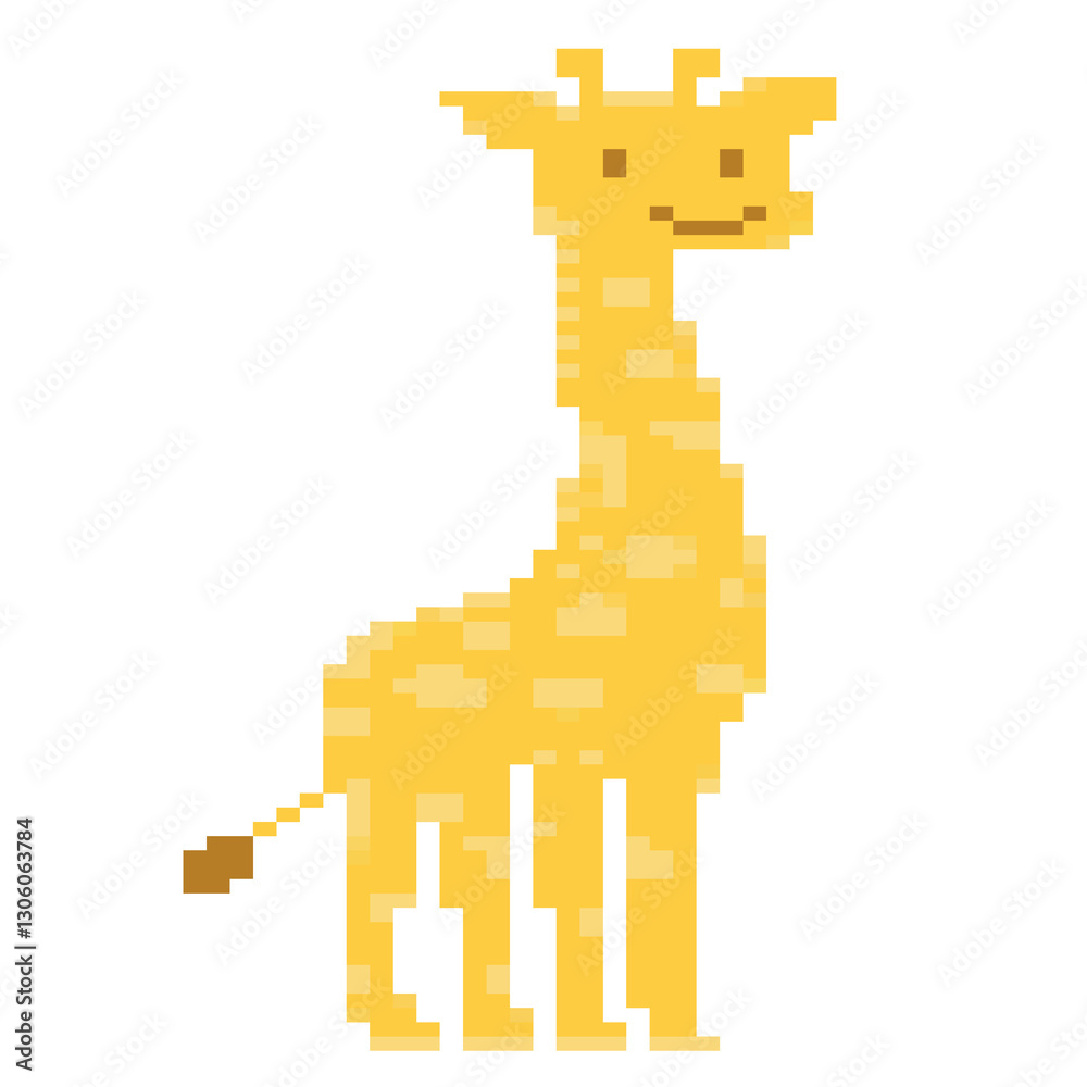 Obraz premium 8-bit pixel art giraffe, tall wild animal clipart on transparent background