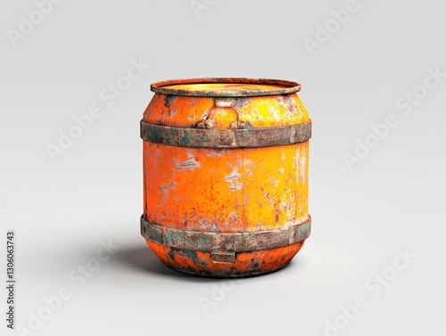 Rusty orange barrel isolated on white. photo