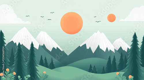 minimalistic mountain landscape with sky. simple illustration