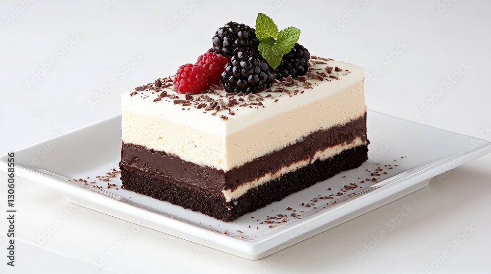 Delicious layered chocolate raspberry cake bakery dessert photography indoor close-up Delicious layered chocolate raspberry cake bakery dessert photography indoor close-up
