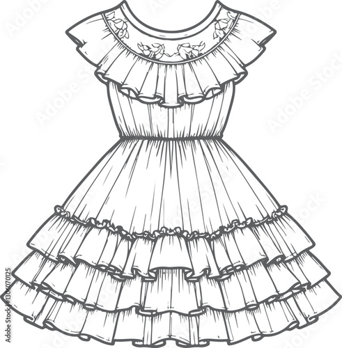 Ruffle Hem Dress sketch drawing template