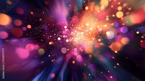 An abstract image of light bursts and colorful bokeh effects