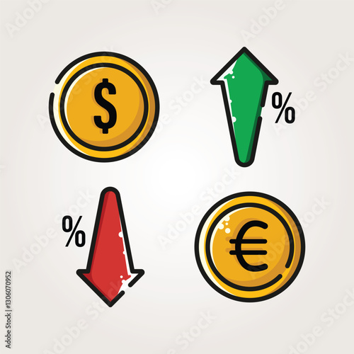 fluctuating exchange rates of the US dollar and the Euro icon vector vintage illustration design