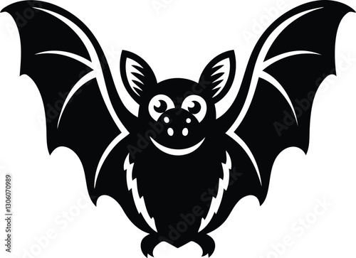 Cute and Angry Bat silhouette vector art, Black color Cute and Angry Bat line art isolated vector illustration
