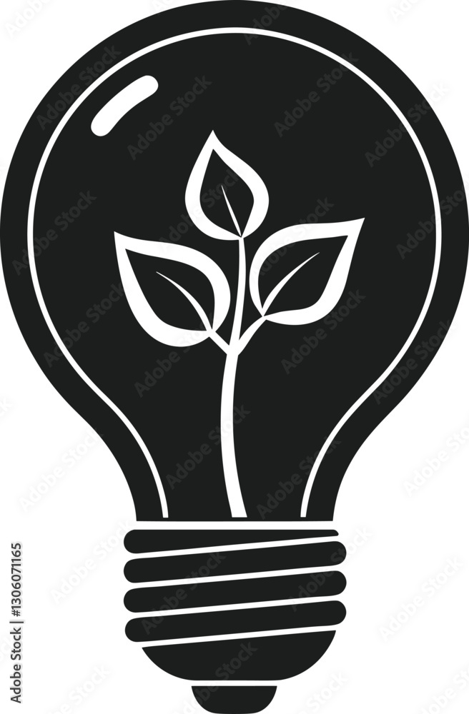 Eco Light Bulb Vector Silhouette with Plant for Sustainable Energy and Green Innovation Eco Light Bulb Vector Silhouette with Plant for Sustainable Energy and Green Innovation