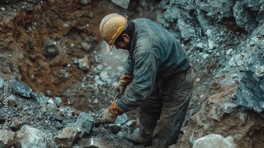 Hard Work in Quarry: A Miner's Dedication Hard Work in Quarry: A Miner's Dedication