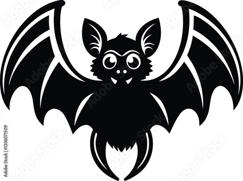 Cute and Angry Bat silhouette vector art, Black color Cute and Angry Bat line art isolated vector illustration