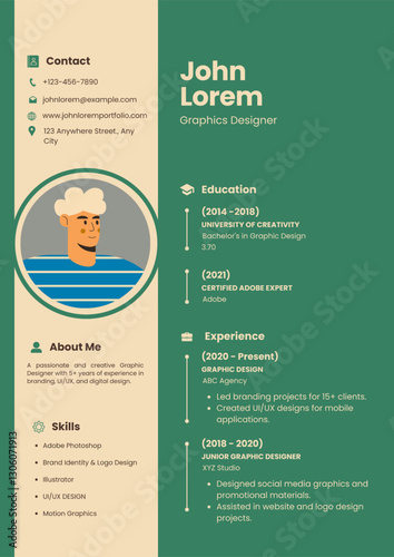 Professional CV resume template. Modern stylish design with photo space.