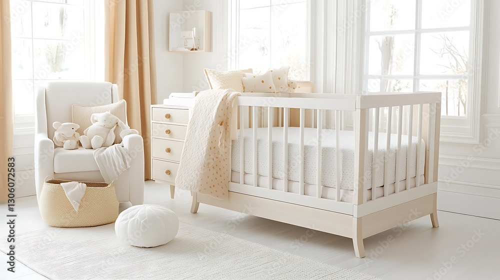 Cozy nursery setup with crib and chair modern home interior design bright environment inviting viewpoint Cozy nursery setup with crib and chair modern home interior design bright environment inviting viewpoint