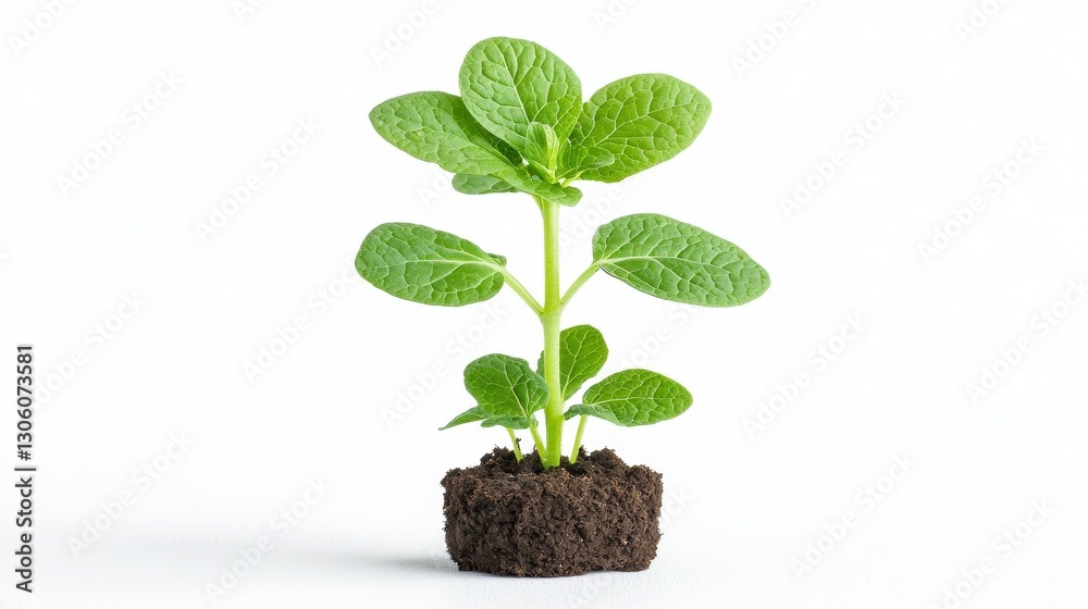 Growing green healthy plant seedling in soil nature background close-up view for gardening