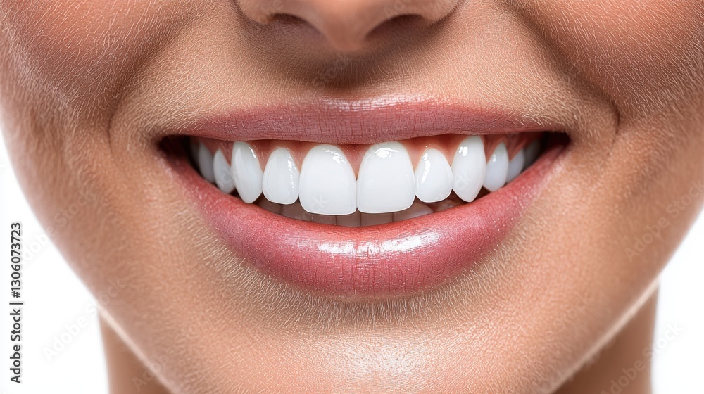Obraz premium Close-Up of Bright White Smile and Healthy Teeth on Female Face