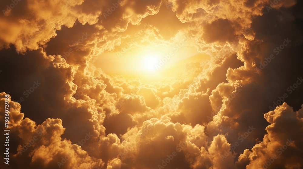 Fototapeta premium A bright light glowing from behind clouds, casting a warm glow over the landscape with space for business messaging.