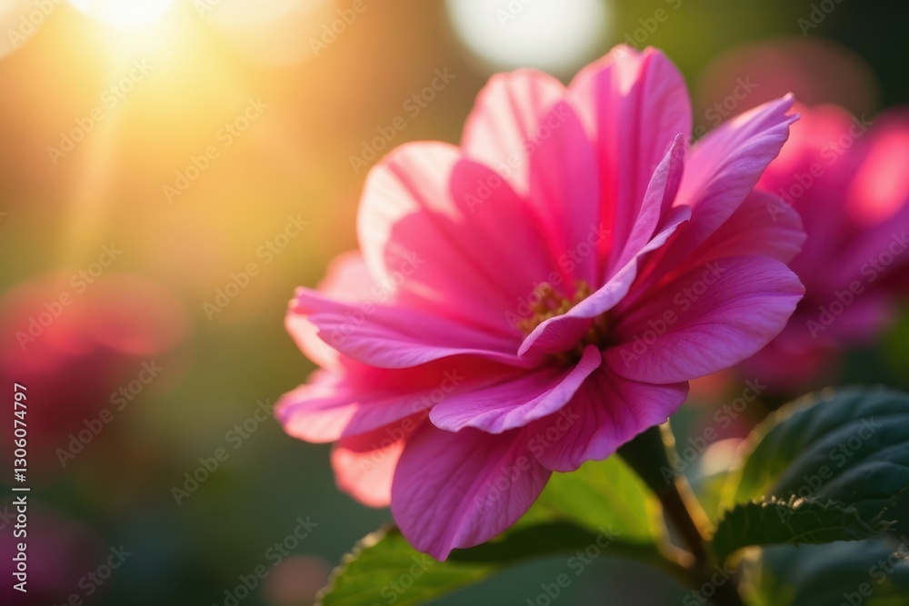 Fototapeta premium Close-up of pink flowers, sun's rays illuminating petals , pink flowers, sunlit