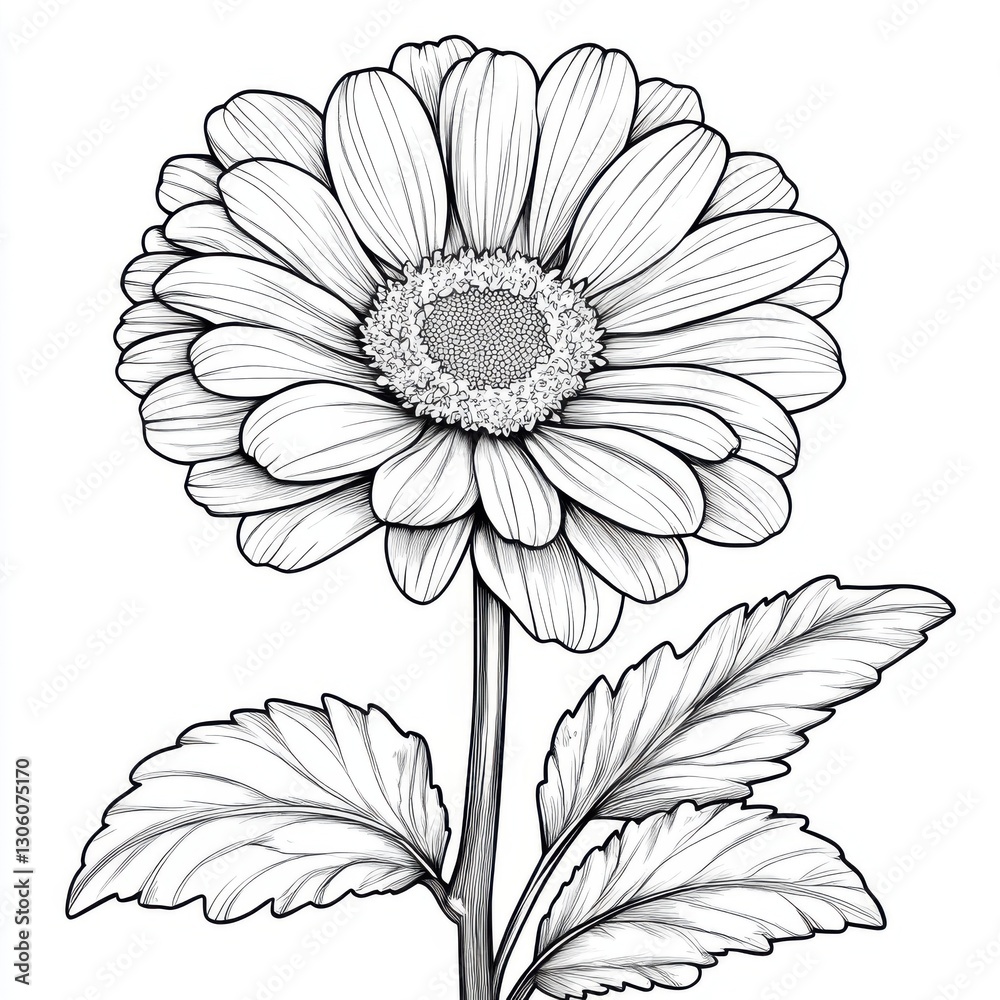 Fototapeta premium Realistic gerbera flower coloring page for kids nature printable art creative environment close-up view