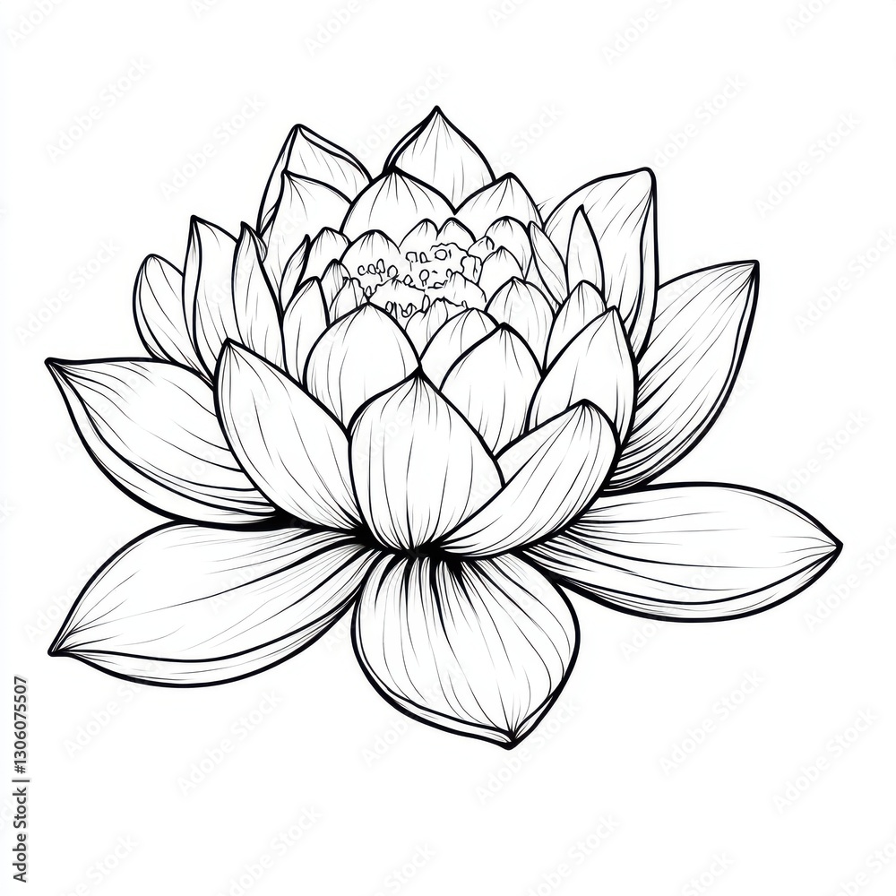Fototapeta premium Realistic lotus coloring page for kids educational activity creative art fun environment artistic perspective