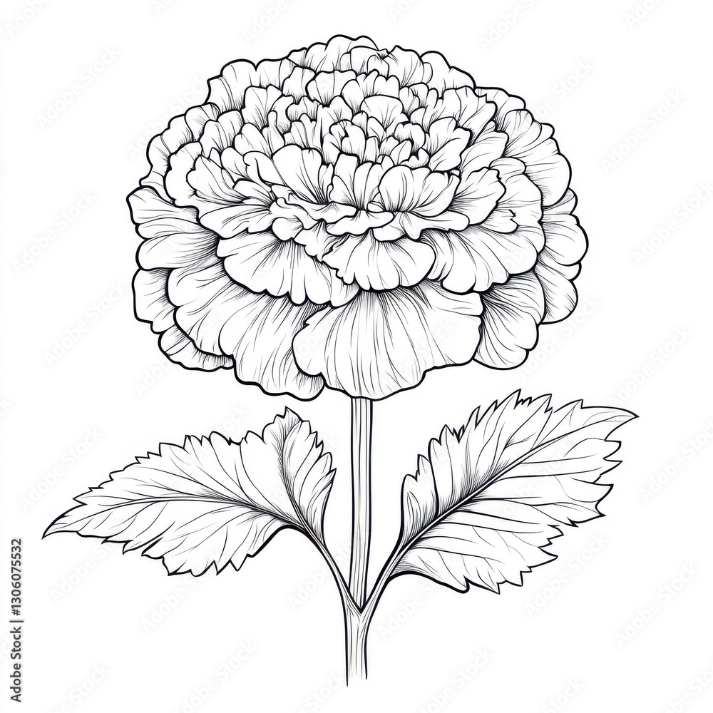 Fototapeta premium Realistic marigold coloring page for kids creative activity home detailed illustration fun learning