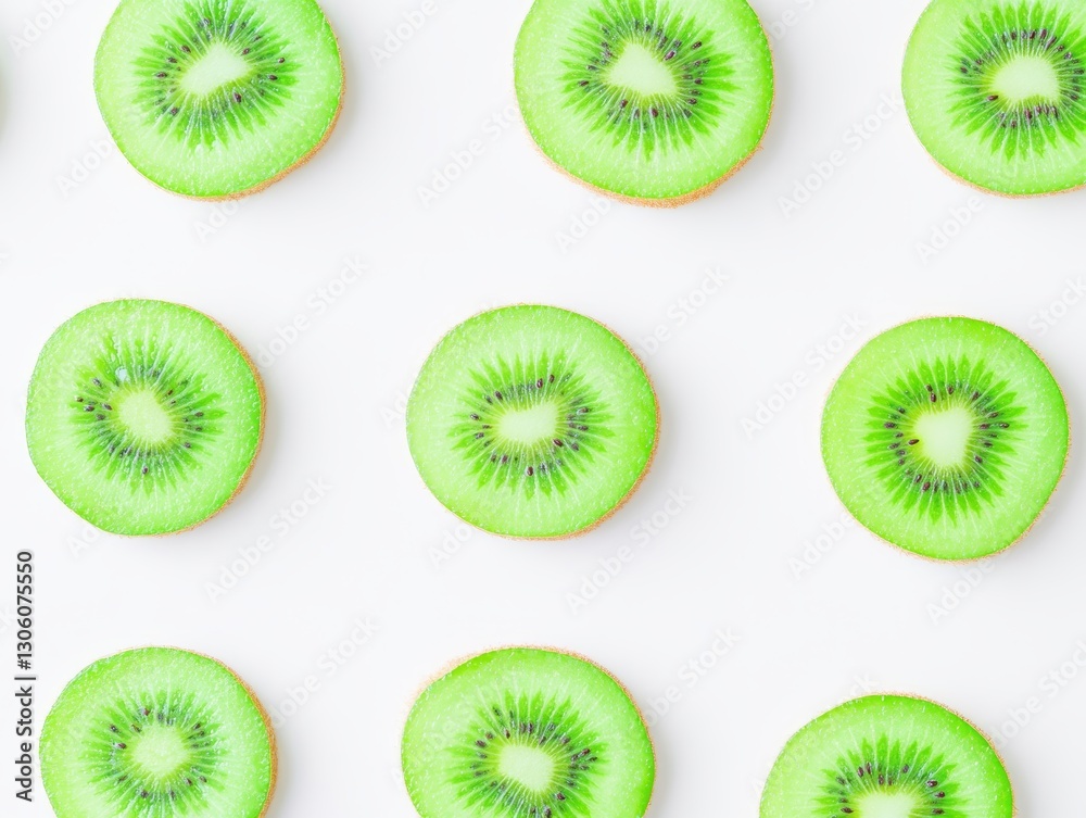 Fototapeta premium Backlit kiwi fruit slices on white background. - ai