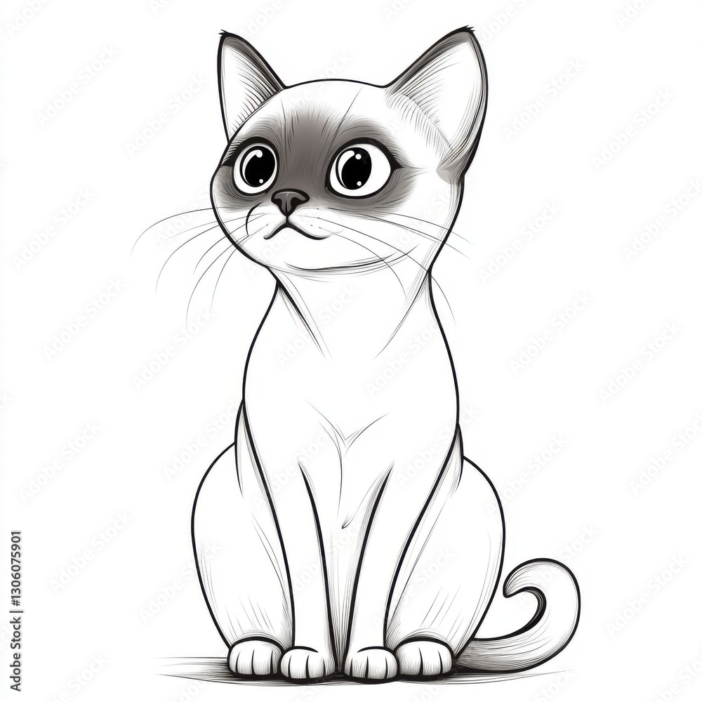 Obraz premium Realistic siamese cat coloring page for kids home digital art creative space engaging design
