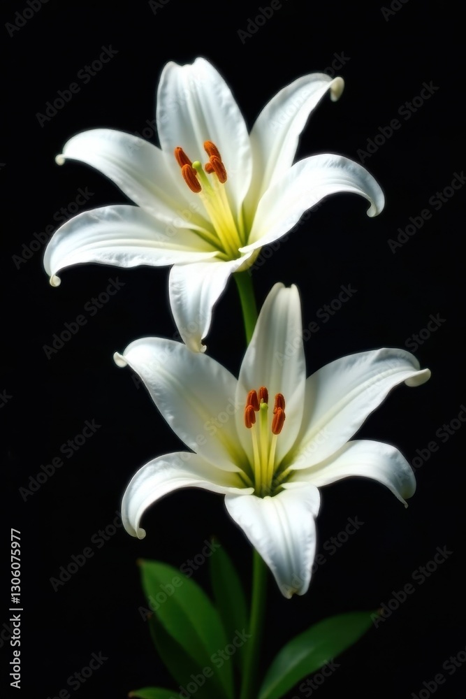 Elegant white lilies against deep black backdrop, funeral, photography, flowers Elegant white lilies against deep black backdrop, funeral, photography, flowers