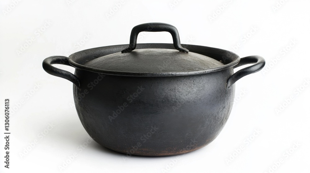 Traditional Cast Iron Cooking Pot with Lid on White Background Traditional Cast Iron Cooking Pot with Lid on White Background