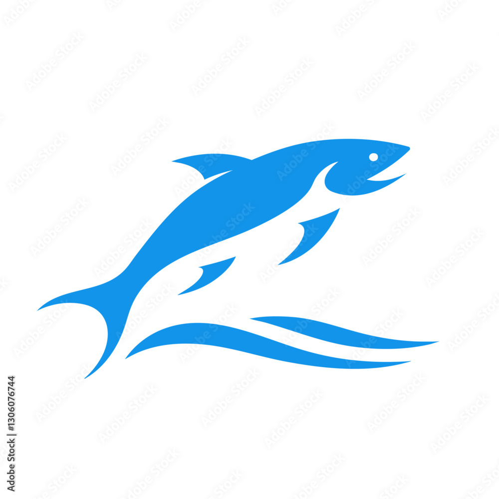 Fototapeta premium fish icon with water wave on white background, generative by AI