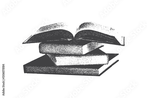 Book, antique stipple photocopy effect collage element, with retro grainy texture  y2k collage design