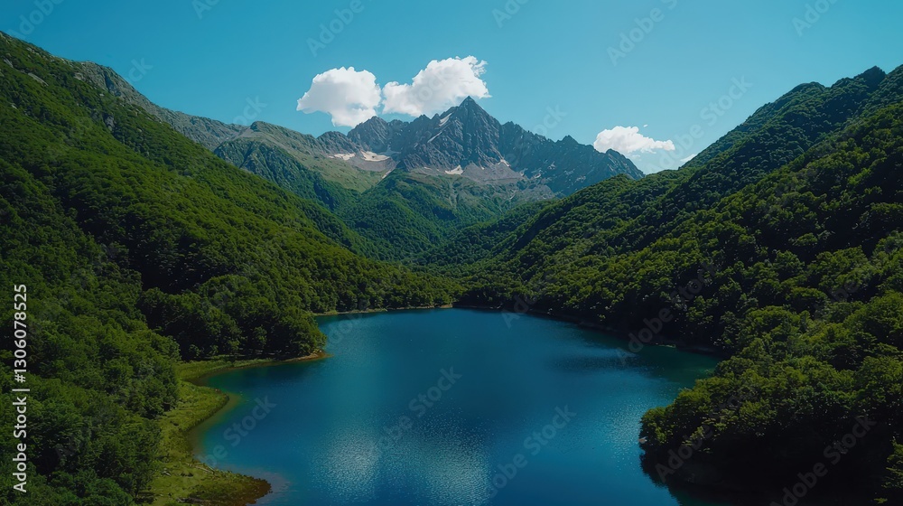 Mountain lake nestled in lush green valley Mountain lake nestled in lush green valley