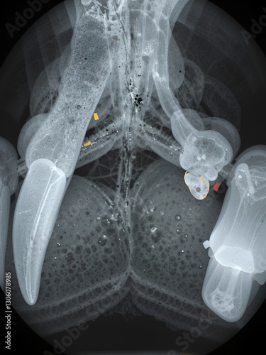 Dental x-ray showing an abscess on a molar root in a dog. Loss of periapical bone density