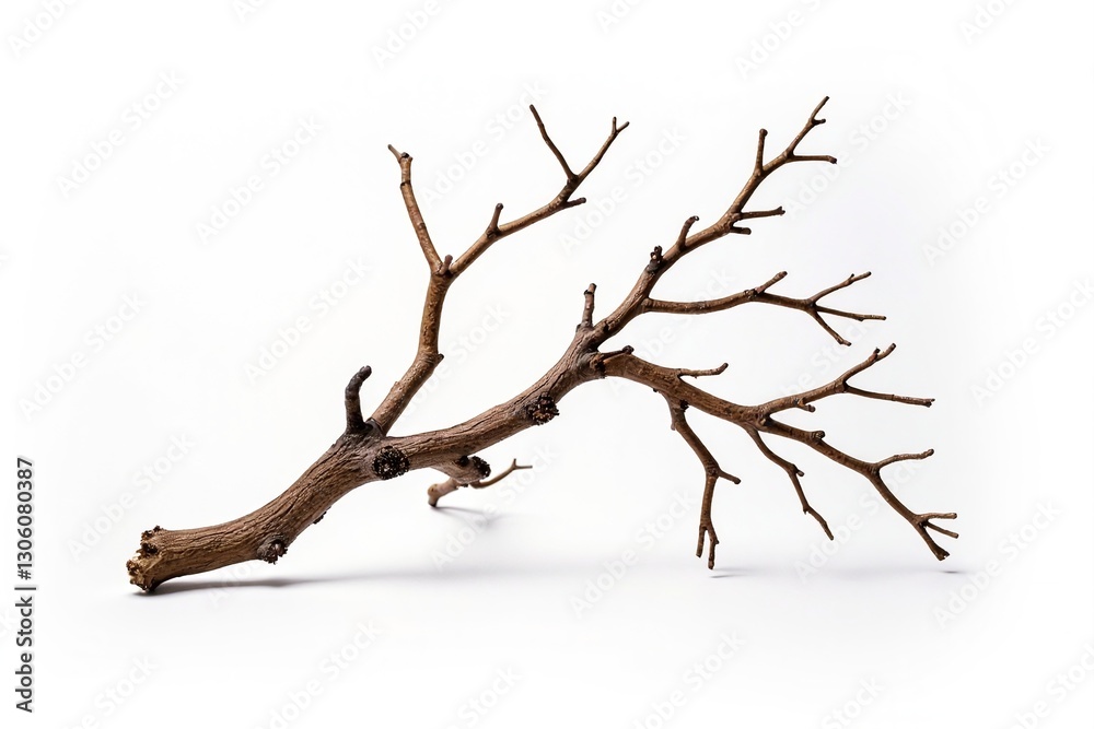 Fototapeta premium Dry Branch with Twigs Isolated on White Background for Creative Use