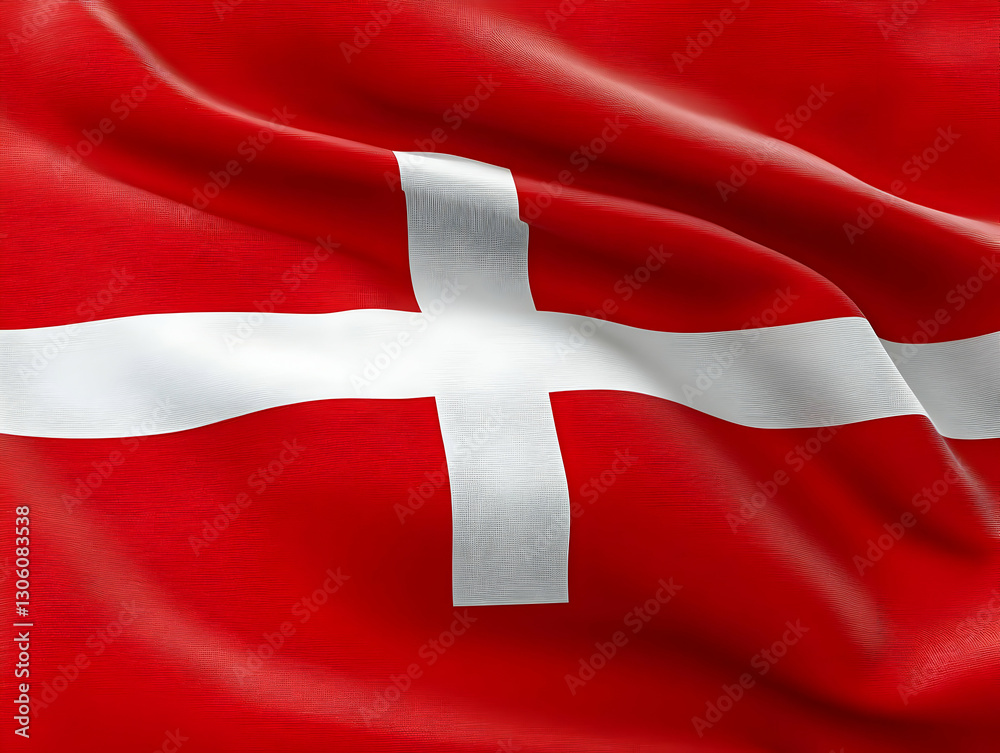 Fototapeta premium 3D Render Of The Swiss National Flag Waving In Red And White Fabric