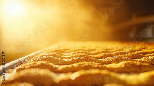 Golden waves of freshly baked bread glow warmly in sunlight
