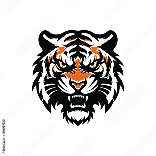 tiger head face angry vector drawing illustration	
