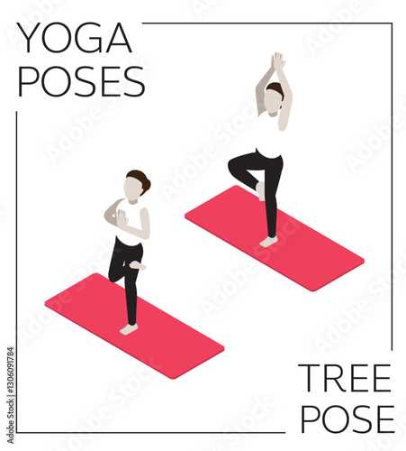 Yoga Pose Tree Isometric Vector Set